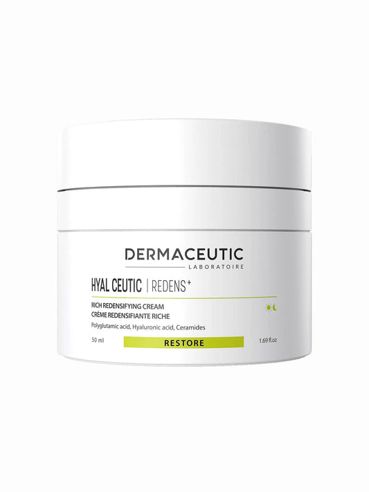 Dermaceutic Hyal ceutic Redens+ cream jar on a white background